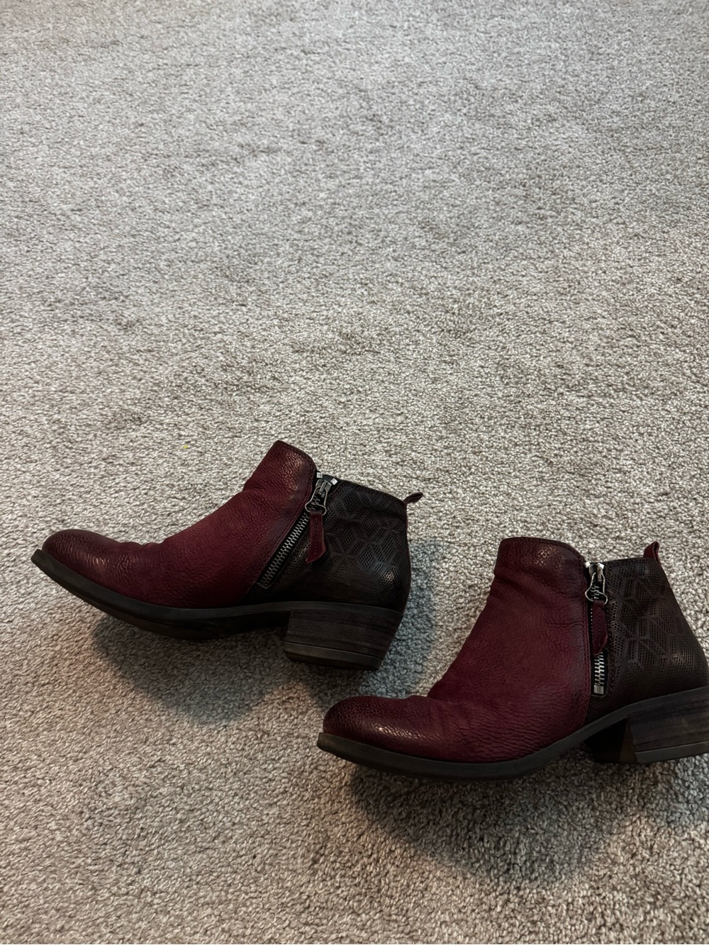 Miz Mooz Wine Red and Black Textured Ankle Booties